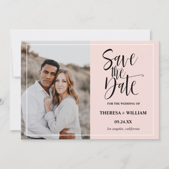 Traditional Calligraphy Photo Wedding Save The Date (Front)