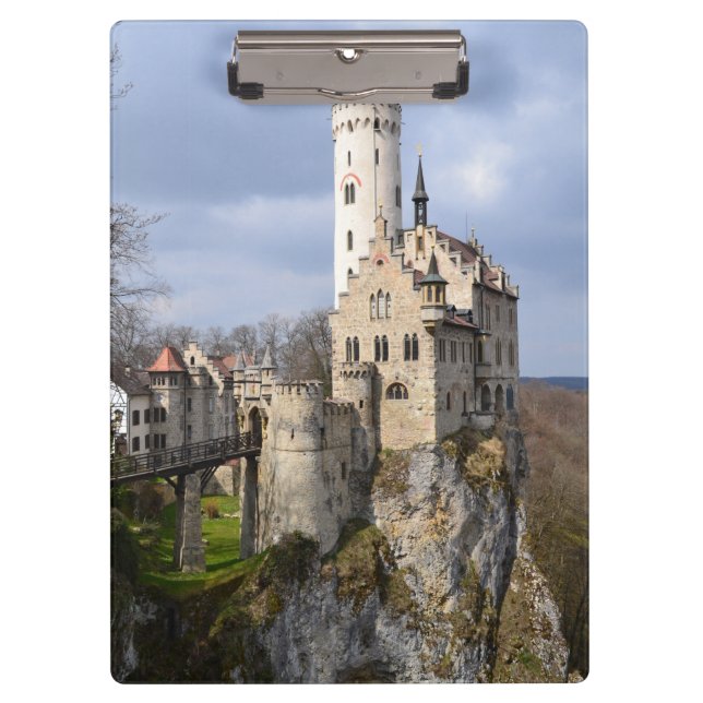 Traditional Castle on Cliff on Cloudy Day Clipboard (Front)