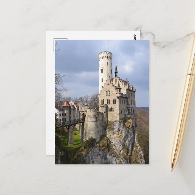 Traditional Castle on Cliff on Cloudy Day Postcard (Front/Back In Situ)