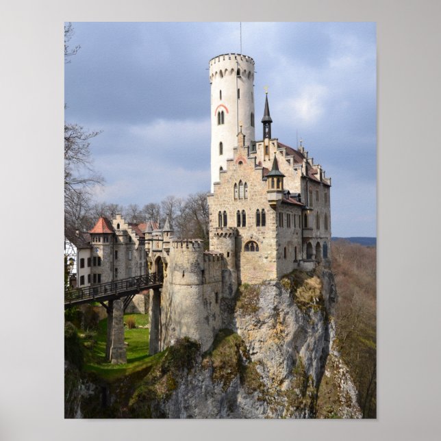 Traditional Castle on Cliff on Cloudy Day Poster (Front)