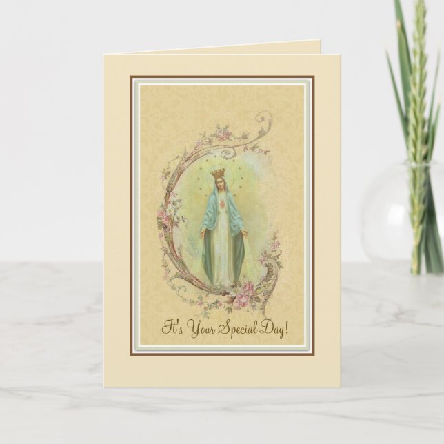 Traditional Catholic Blessed Virgin Mary Flowers Card (Front)