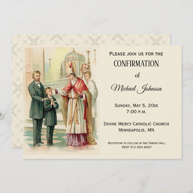 Traditional Catholic Boy Confirmation Confirm Invitation (Front/Back)