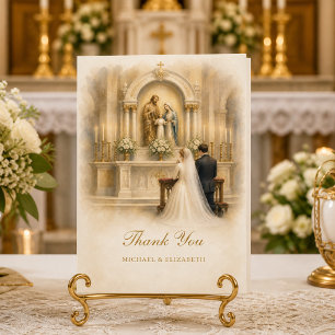 Traditional Catholic Bride Groom Altar Wedding  Thank You Card