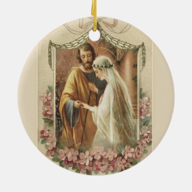 Traditional Catholic Bride Groom Virgin Mary Ceramic Tree Decoration (Back)
