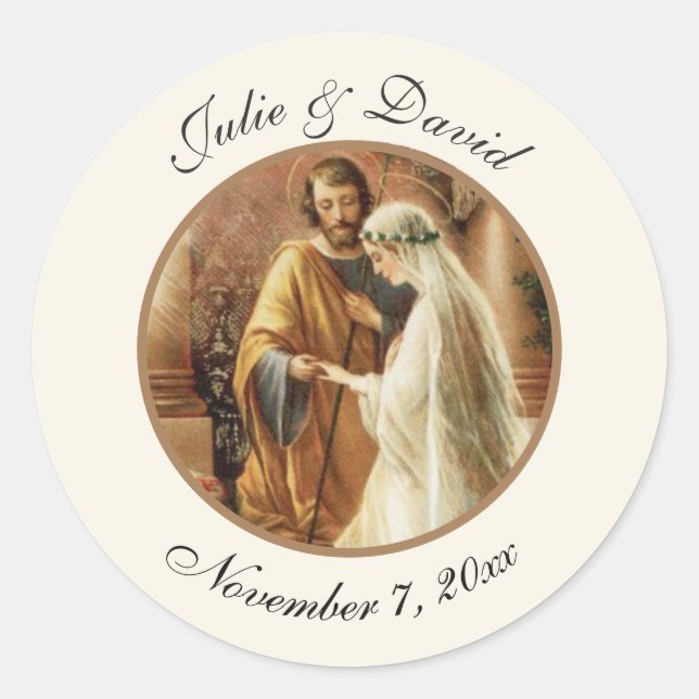 Traditional Catholic Bride Groom Wedding Classic R Round Sticker (Front)
