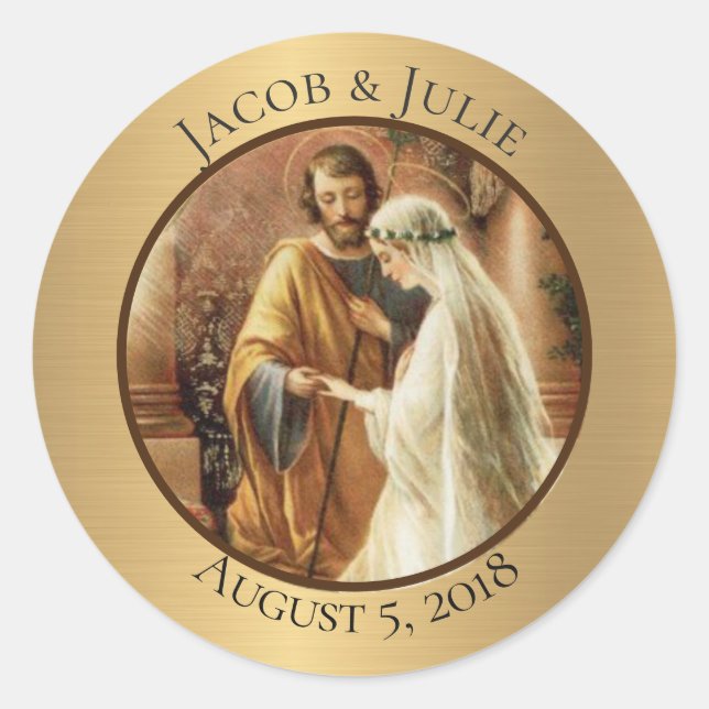 Traditional Catholic Bride Groom Wedding Classic Round Sticker (Front)