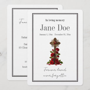 Traditional Catholic cross of red roses funeral ca Announcement