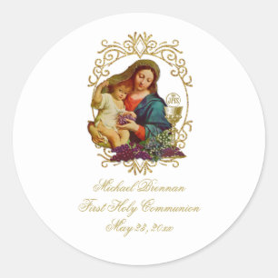 Traditional Catholic First Holy Communion Classic Round Sticker