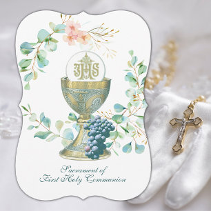 Traditional Catholic  Holy Communion Eucalyptus Invitation