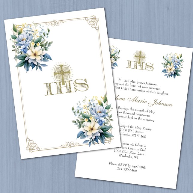 Traditional Catholic Holy Communion Floral Invitation (Creator Uploaded)