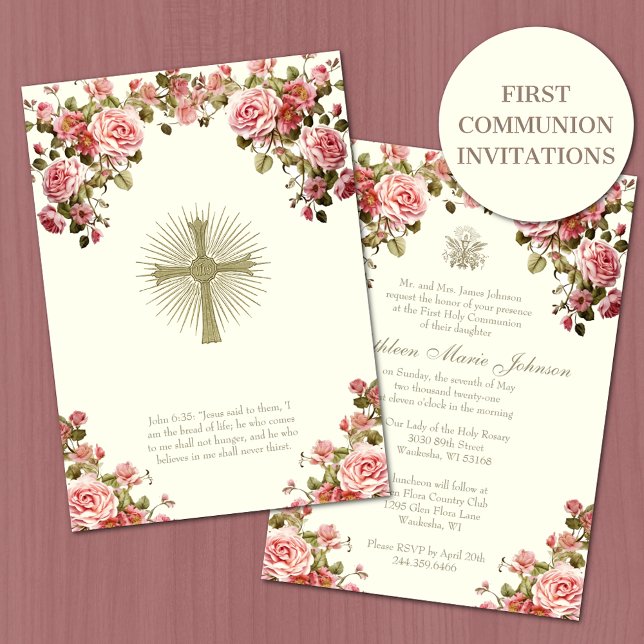Traditional Catholic Holy Communion Floral Invitation (Creator Uploaded)