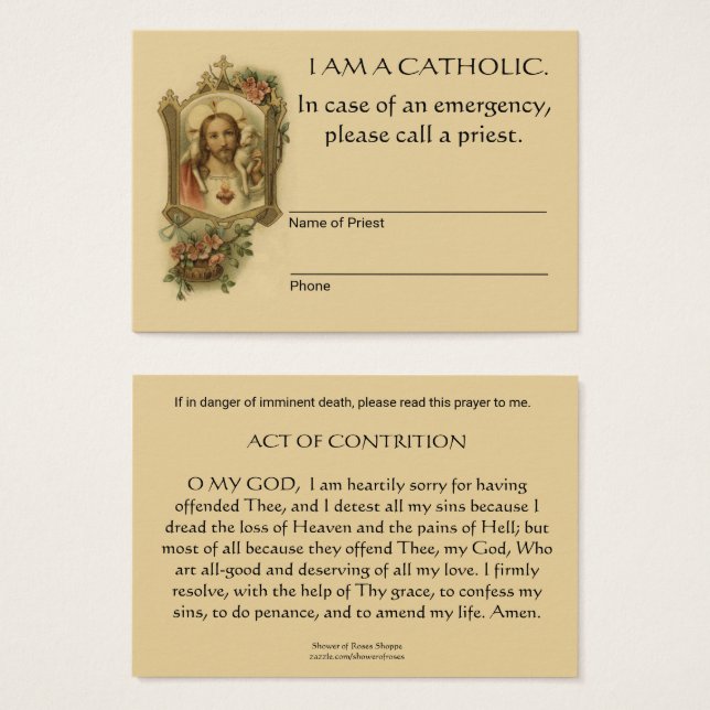 Traditional Catholic ID Emergency Holy Prayer Card (Front & Back)