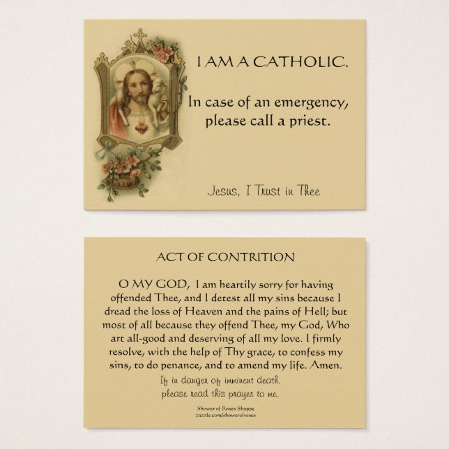 Traditional Catholic ID Emergency Holy Prayer Card (Front & Back)