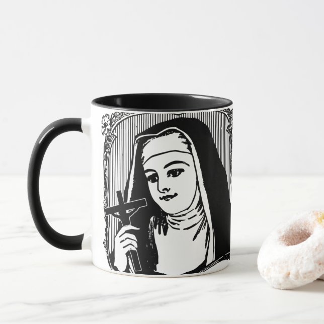 Traditional Catholic Nun in Habit with Crucifix Mug (With Donut)