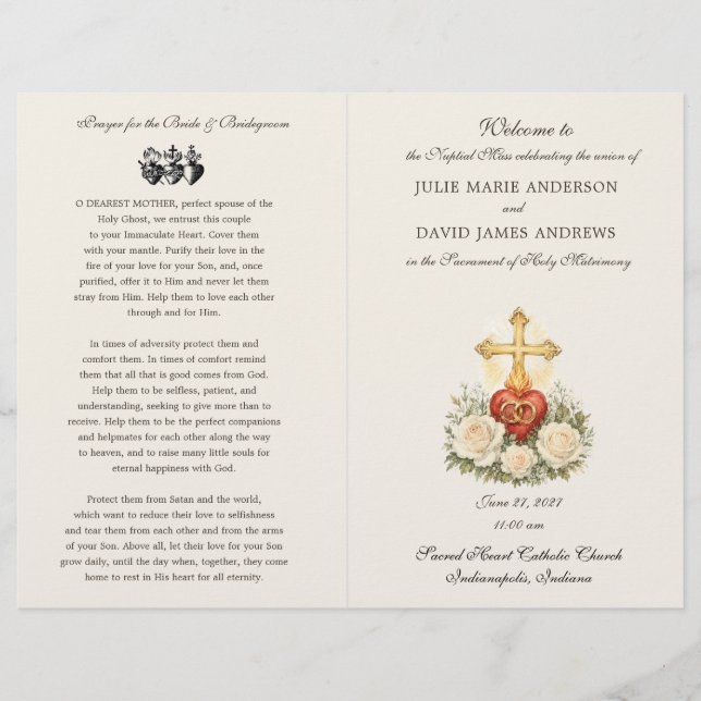 Traditional Catholic Sacred Heart Wedding Program  (Front)