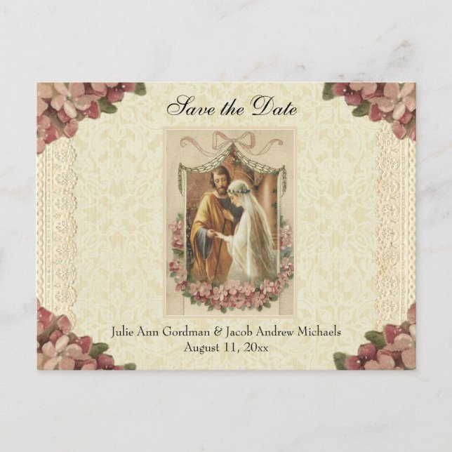 Traditional Catholic SAVE THE DATE Wedding Announcement Postcard (Front)