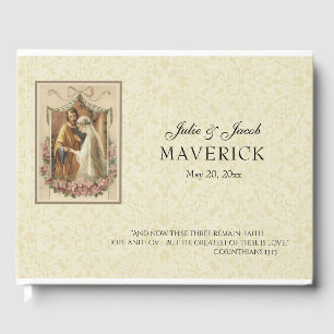 Traditional Catholic Vintage Elegant Wedding Lace Guest Book