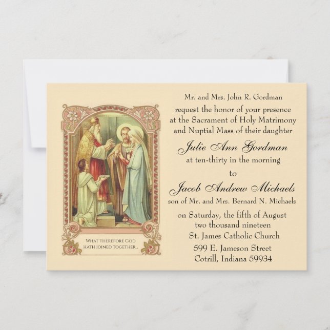 Traditional Catholic Vintage Religious Wedding Invitation (Front)