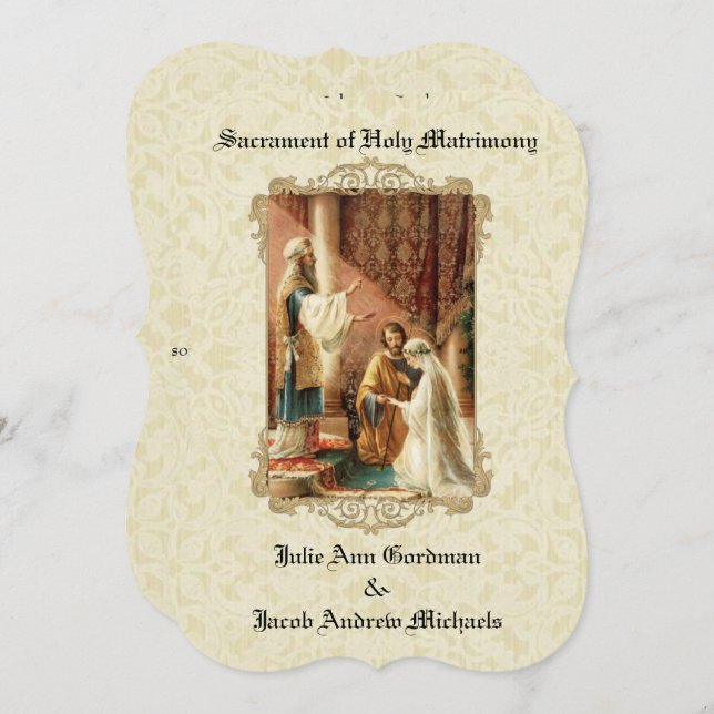 Traditional Catholic Wedding Ecru Lace Invitation (Front/Back)