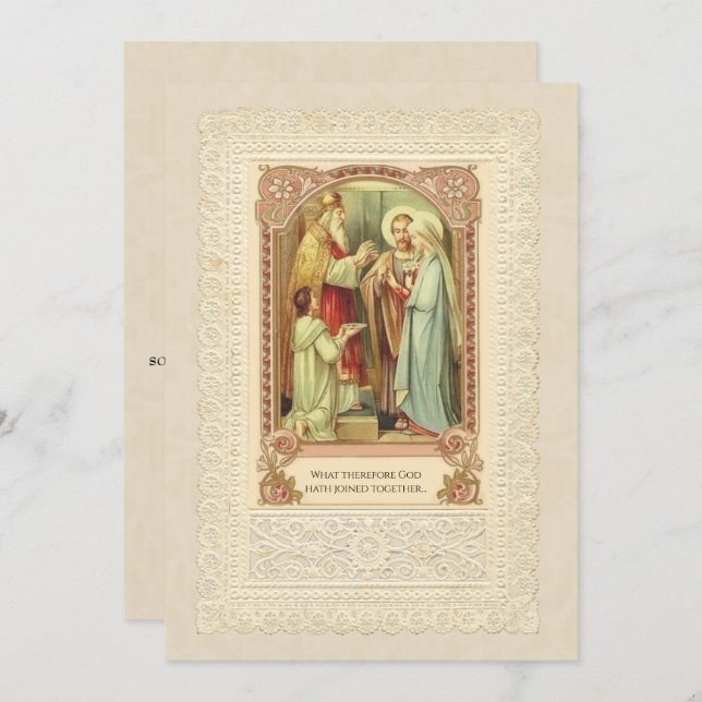 Traditional Catholic Wedding Gold Invitation (Front/Back)