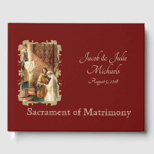 Traditional Catholic Wedding Gold Maroon Guest Book