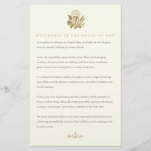 Traditional Catholic Wedding Guest Attire Card (Front)