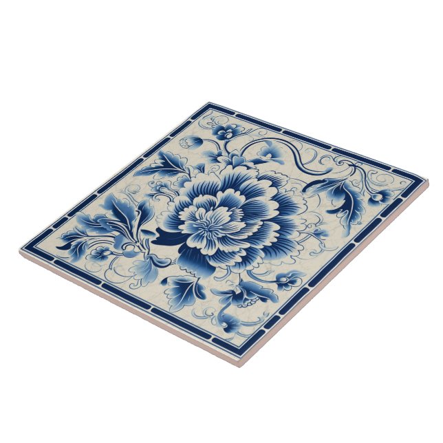 Traditional China Blue Ink Flower Art 14 Tile (Side)