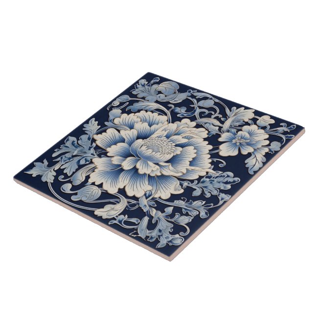 Traditional China Blue Ink Flower Art 7 Tile (Side)