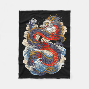 Traditional Chinese Dragon East Asia Dragon Ukiyoe Fleece Blanket