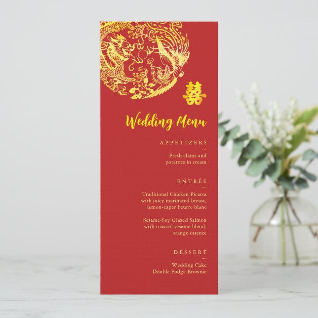 Traditional Chinese Dragon Phoenix logo wedding Menu (Standing Front)