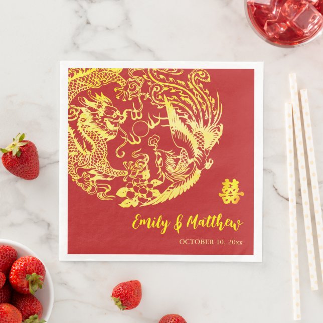 Traditional Chinese Dragon Phoenix logo wedding  Napkin (Insitu)