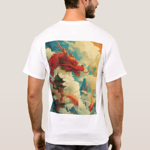 Traditional Chinese Dragon Red Comic Style T-Shirt
