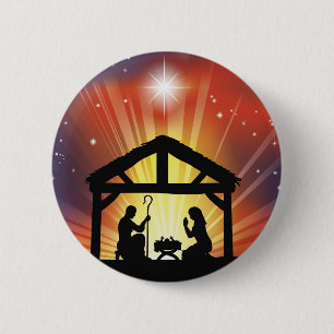 Traditional Christian Christmas Nativity Scene 6 Cm Round Badge