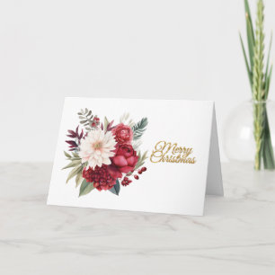 Traditional Christmas Floral Merry Christmas Holiday Card