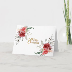 Traditional Christmas Floral Merry Christmas Holiday Card