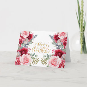 Traditional Christmas Floral Merry Christmas Holiday Card