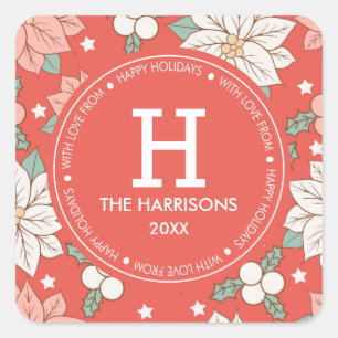 Traditional Christmas Flower Personalized Holidays Square Sticker