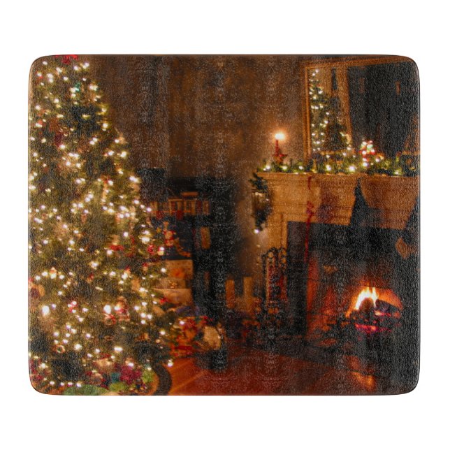 Traditional Christmas Glass Cutting Board (Front)