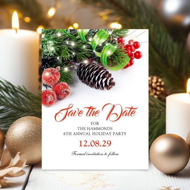 Traditional Christmas Holiday Party Save the Date Announcement Postcard (Creator Uploaded)