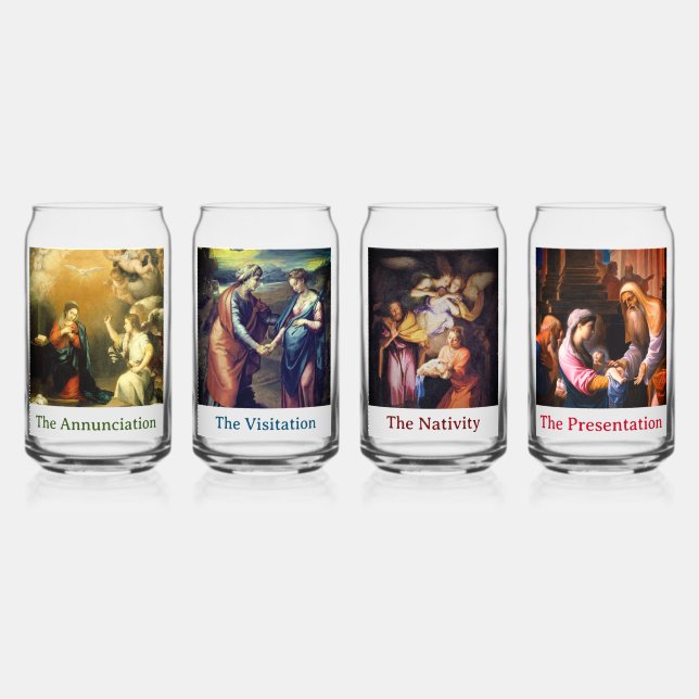 Traditional Christmas Joyful Mysteries Can Glass (Front)