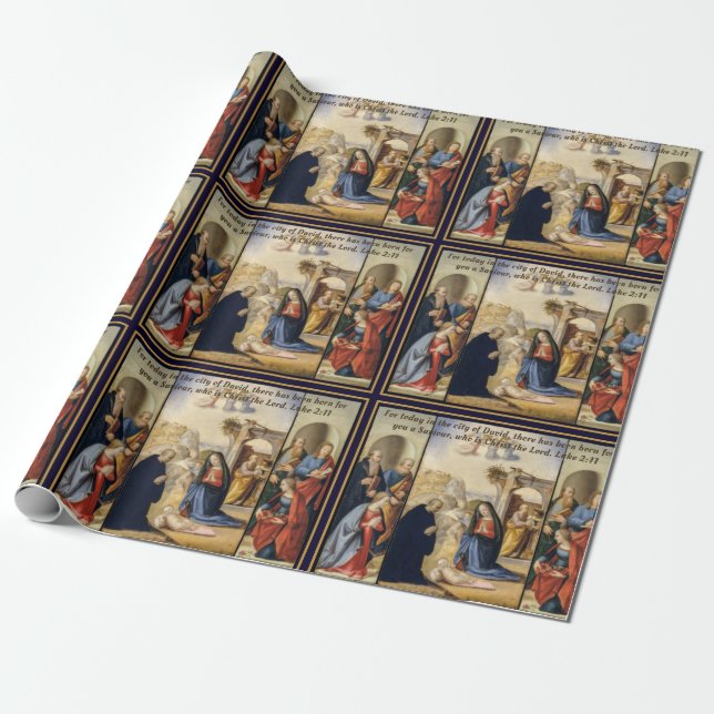 Traditional Christmas Nativity Painting Wrapping Paper (Unrolled)