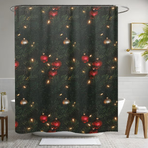 Traditional Christmas Ornaments Pine Tree Holiday  Shower Curtain