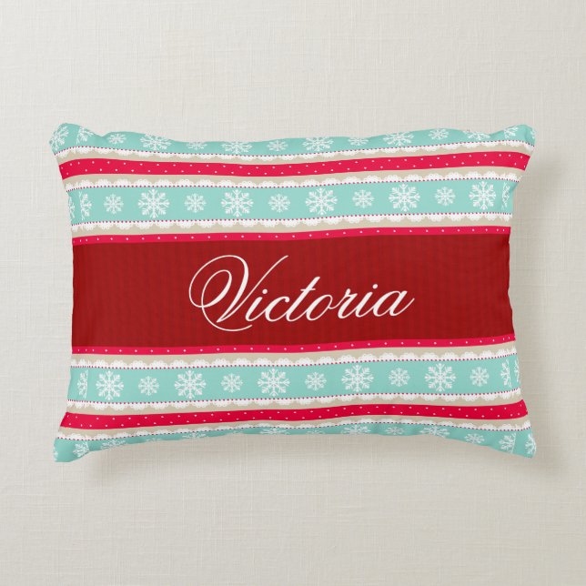 Traditional Christmas Pattern Personalised Name Decorative Cushion (Front)