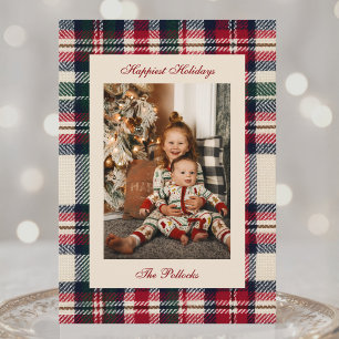 Traditional Christmas Plaid Nostalgic Tartan Photo Holiday Card