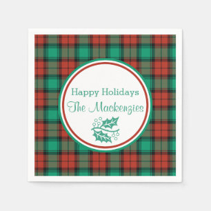 Traditional Christmas Plaid Pattern Personalised Napkin
