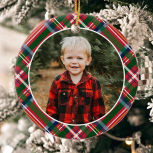 Traditional Christmas Plaid Photo Ceramic Tree Decoration