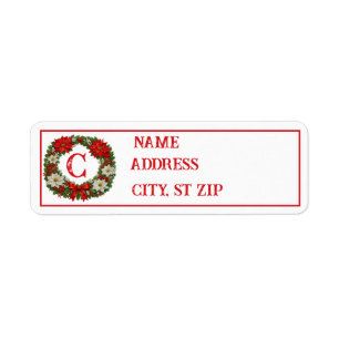 Traditional Christmas Poinsettia Wreath Monogram
