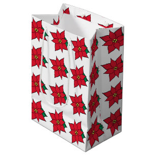 Traditional Christmas Poinsettias Holiday Gift Bag