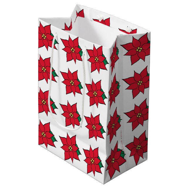 Traditional Christmas Poinsettias Holiday Gift Bag (Front Angled)