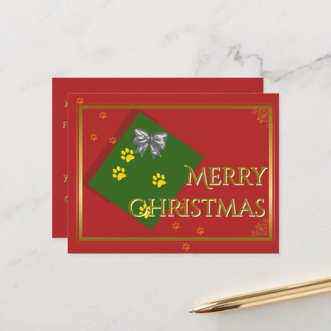 Traditional Christmas Postcard - Gold Typography (Front/Back In Situ)
